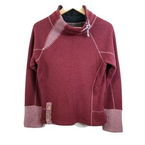 PRANA Sz L Wool Blend Cowl Funnel Neck Burgandy Pullover Sweater
